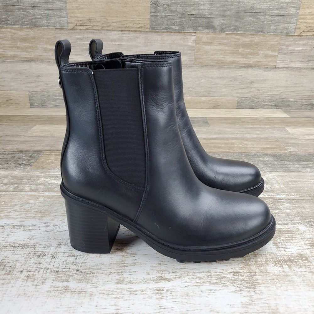 Vionic Truckee Womens Ankle Boot Sz 6 W Black Leather Block Heel Comfort Pull On